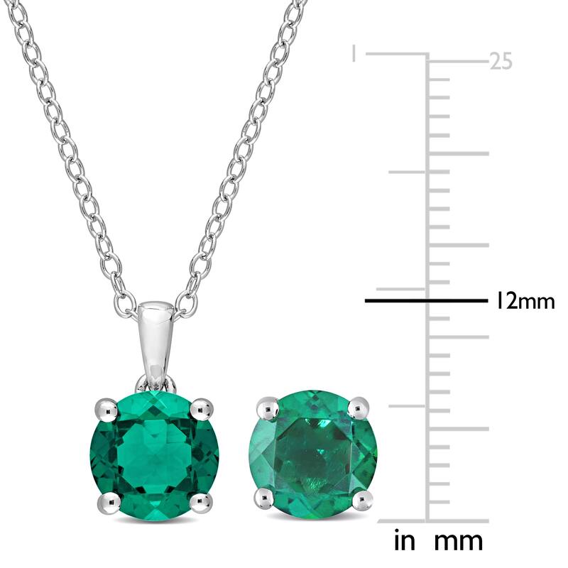 Miadora Created Emerald Two Piece Solitaire Necklace and Earrings Set in Sterling Silver