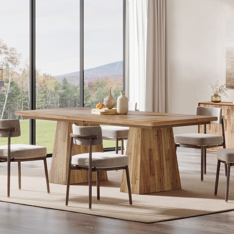 63 Inches Farmhouse Dining Table with Sturdy Pedestal Base - 31.1"D x 63"W x 29.5"H