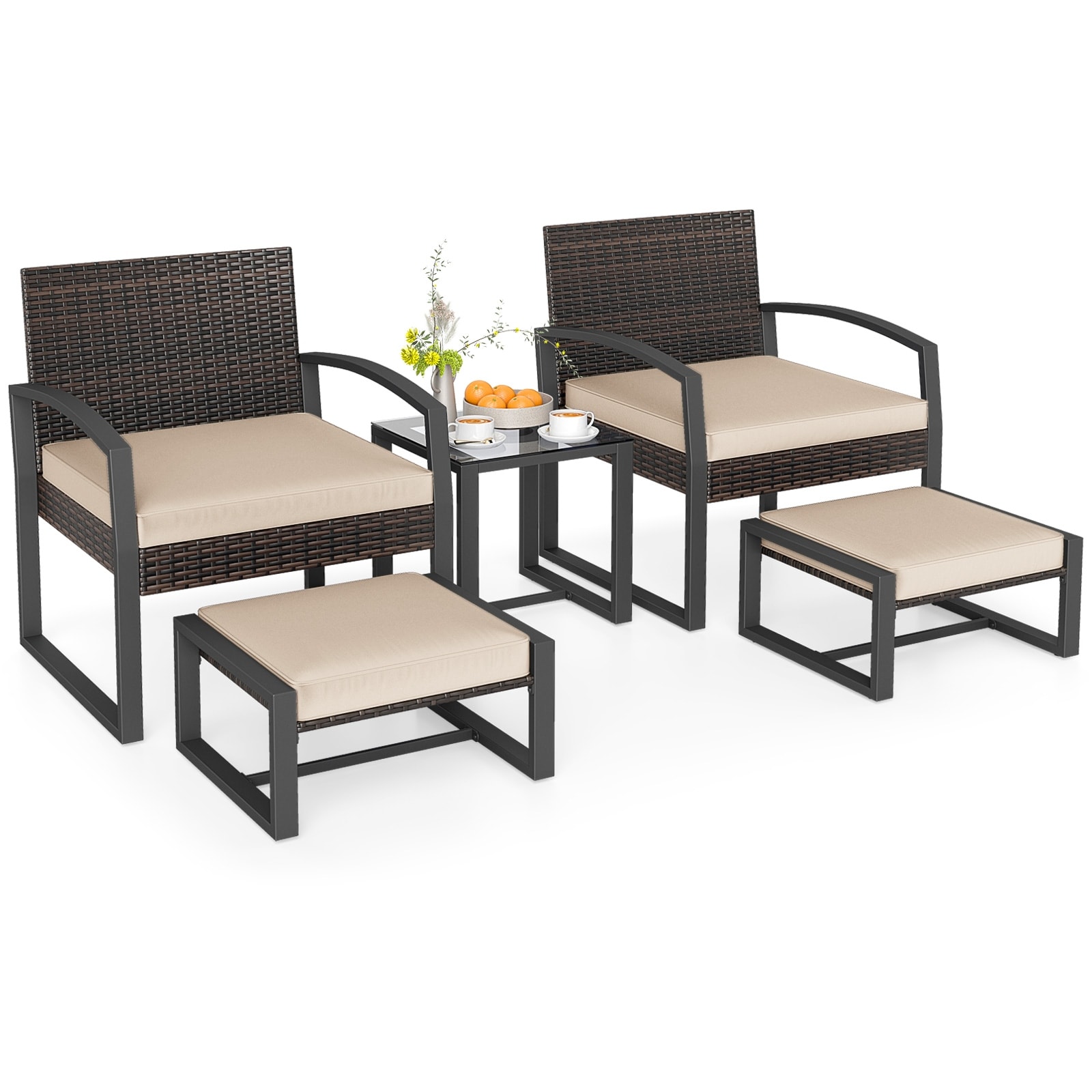 Gymax Outdoor Furniture Set Patio Rattan Conversation Set for