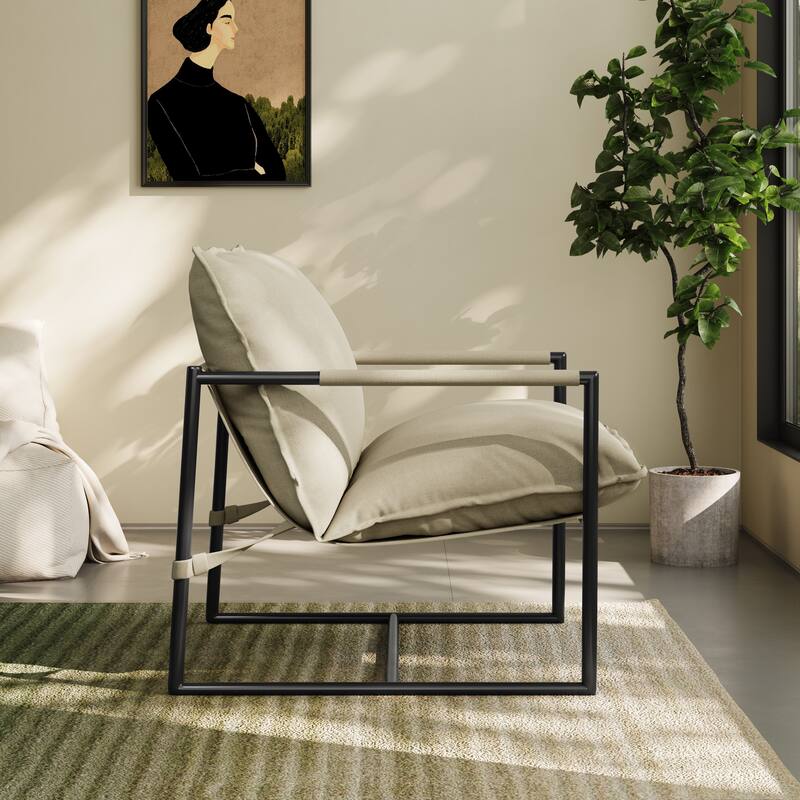 Modern Metal Frame Upholstered Sling Accent Armchair