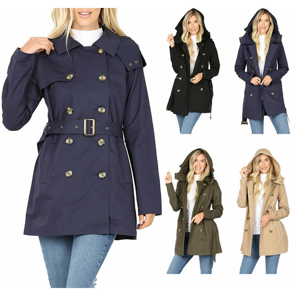 Shop Niobe Clothing Womens Cotton Hooded Twill Trench Coat Jacket