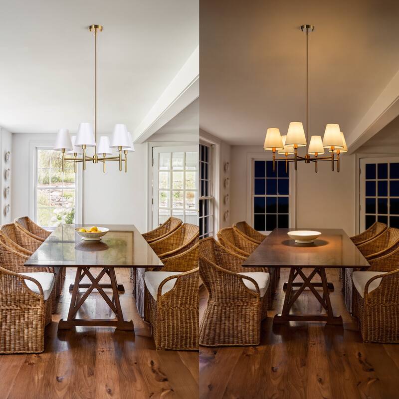 Farmhouse Wheel Chandelier Mid-century Pendant Fixture with Fabric Shades for Interior Lighting