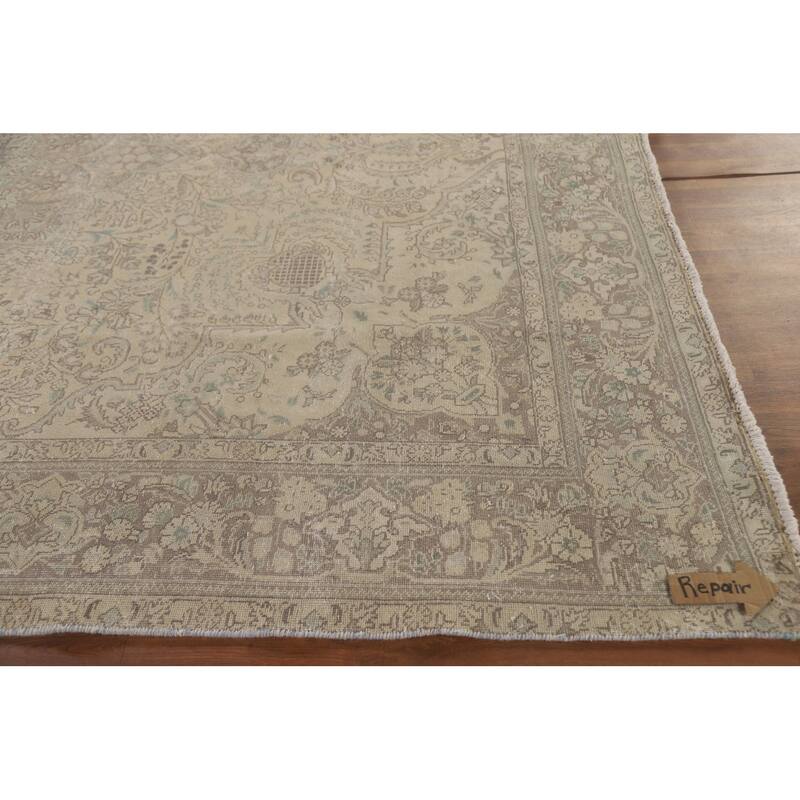 Hand Knotted Oriental 100% Wool Carpet Traditional Floral Beige & Ivories Tabriz Area Rug - 12' 5'' X 9' 8''