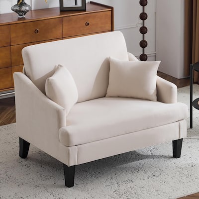 Bezseller Modern Oversized Accent Chair, 33.5'' Wide Seat Upholstered Armchair with Wood Legs and 2 Pillows