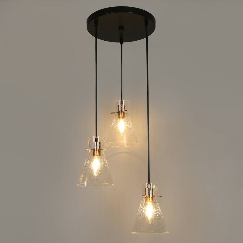 Liniya Modern Farmhouse 3-light Cluster Kitchen Island Pendant Black Gold Elegant Abstract Seeded Glass Ceiling Lights DIY