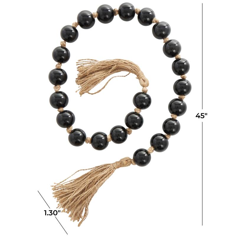 Glass Handmade Round Frosted Beaded Garland with Tassel with Knotted Brown Jute