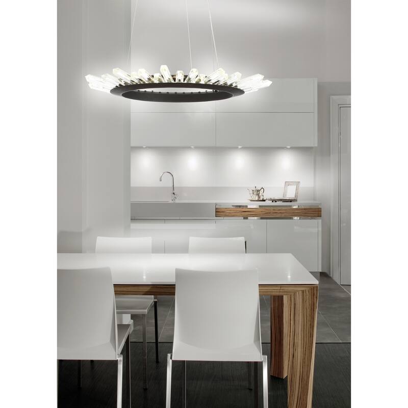 Sebastian 24" Adjustable Integrated LED Modern Crystal Pendant, Black/Clear by JONATHAN Y