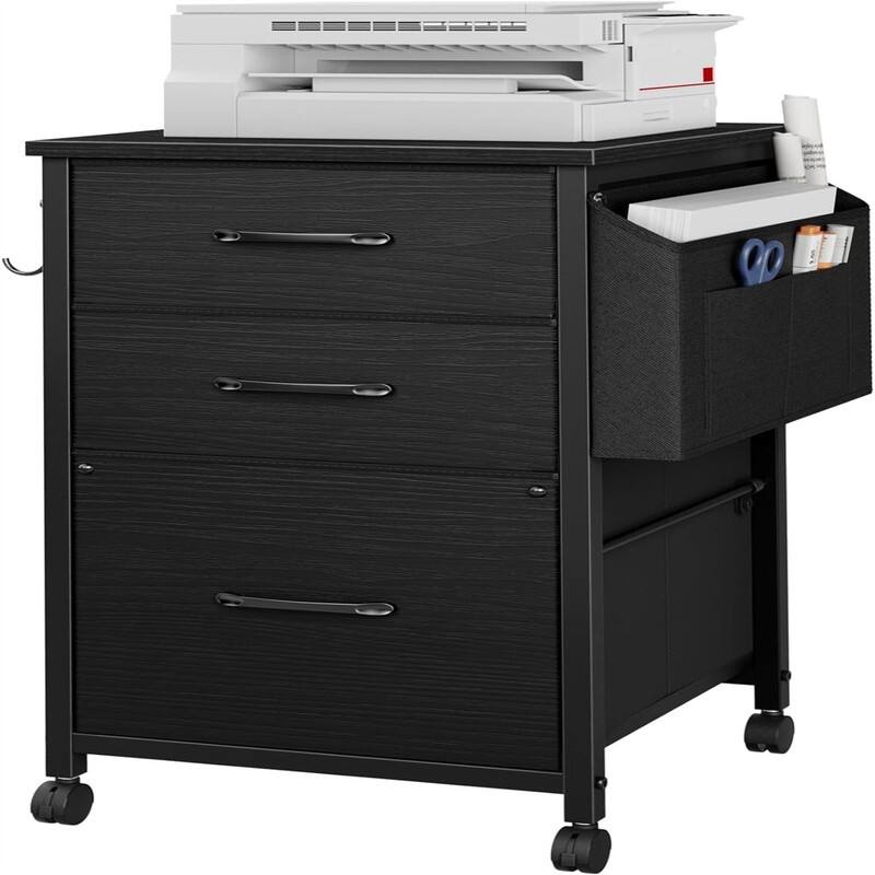 Small File Cabinets for Home Office - 3 Drawer Filing Cabinet - 15.68"D x 15.3"W x 26.6"H - Black