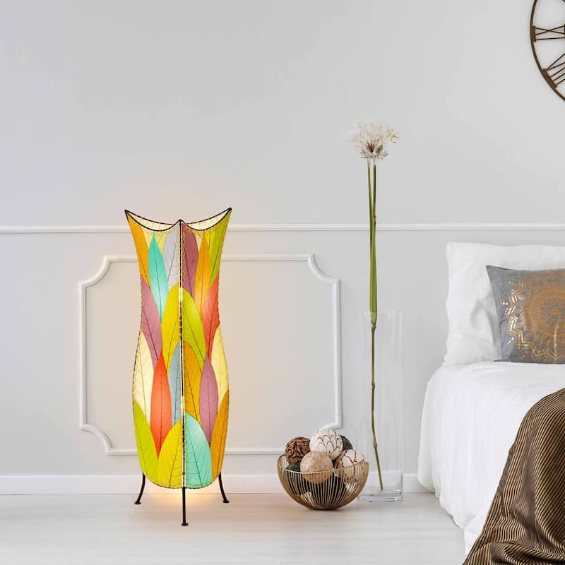 Eangee Handmade Flowerbud Large Floor Lamp, Cocoa Leaves Shade - 13 x 13 x 36 - Multi