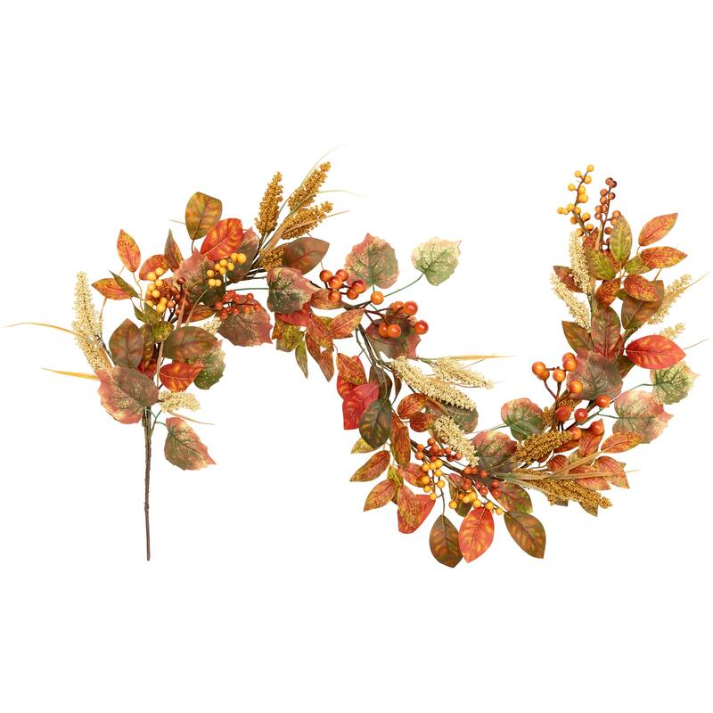 Autumn Leaves and Berries Artificial Fall Harvest Garland - 5' x 8" - 5' x 8"