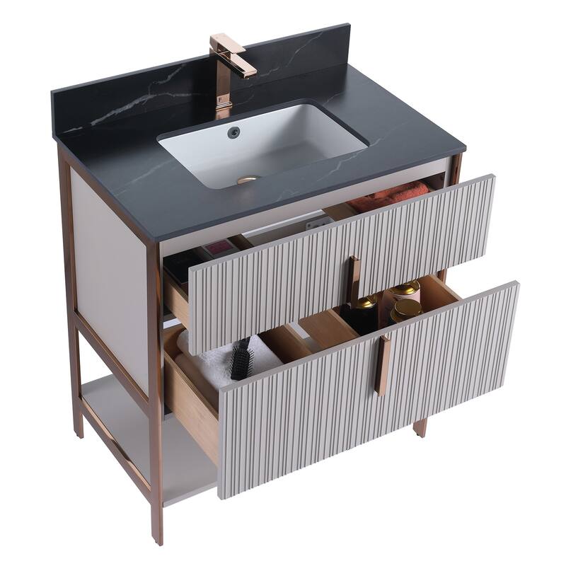 Fine Fixtures Serenity Modern Bathroom Vanity with Black Sintered Stone Top