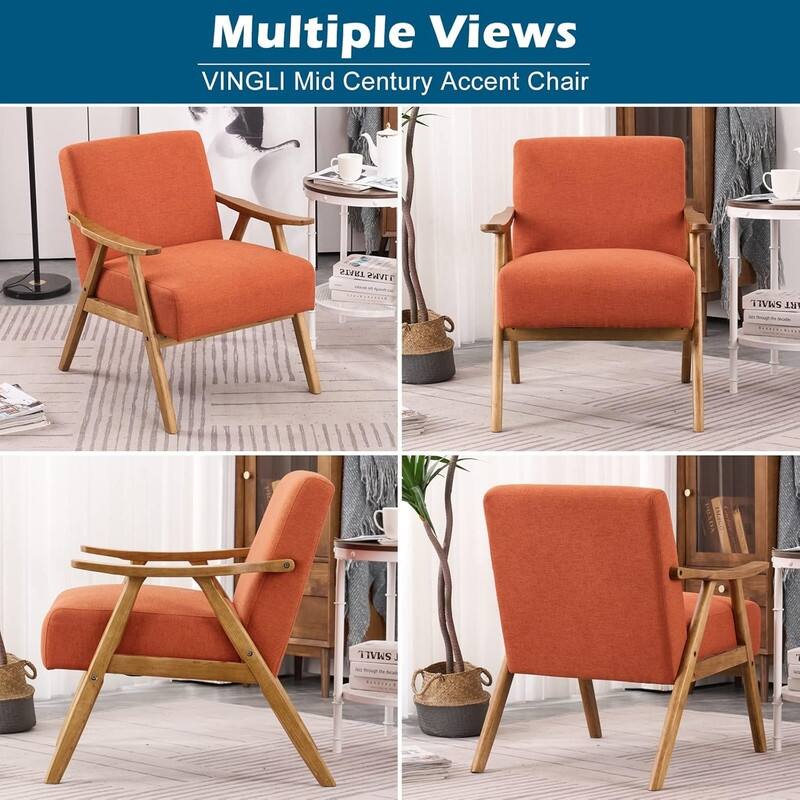 VINGLI Mid-Century Retro Modern Upholstered Lounge Chair Fabric Accent Chair Sturdy Wooden Frame Armchair
