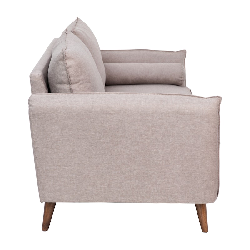 Compact Faux Linen Upholstered Sofa with Wooden Legs