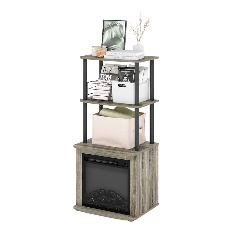 Furinno Turn-N-Tube 2-Tier Tall TV Entertainment Side Table Display Rack with Fireplace Insert