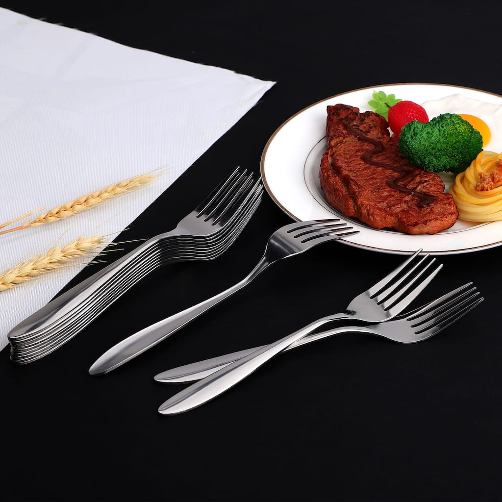 Dinner Forks Set of 12 Stainless Steel 8" Household Dessert Fork Tableware - Silver Tone