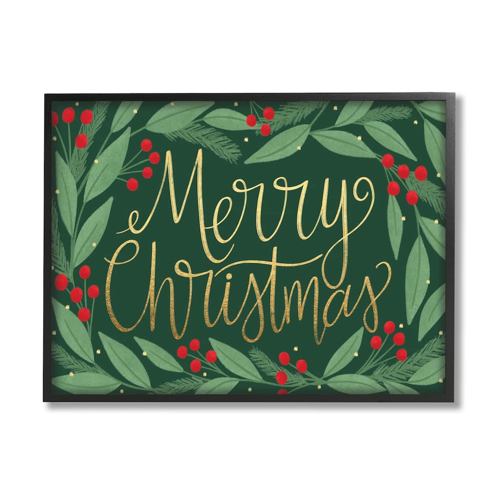 Stupell Merry Christmas Festive Sentiment Chic Holiday Holly Framed Wall Art - Green