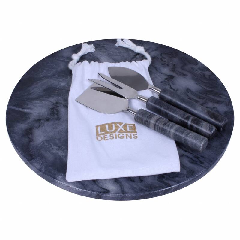 HomeRoots 12" Wood and Marble Cheese Board and Knife Set