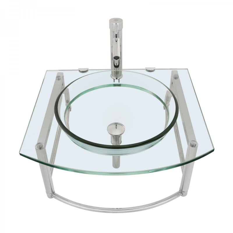 Glass Wall Mount Console Sink Haiku 23.75" with Chrome Faucet, Drain and Towel Bar Renovators Supply