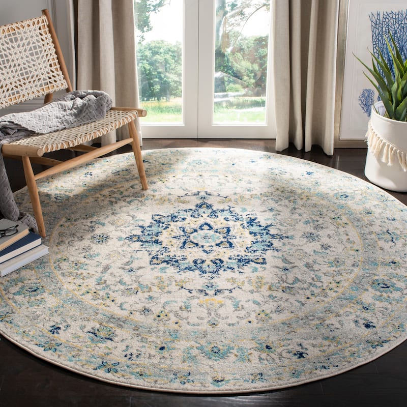 SAFAVIEH Madison Jolene Vintage Boho Oriental Rug - 6'7" Round - Ivory/Blue