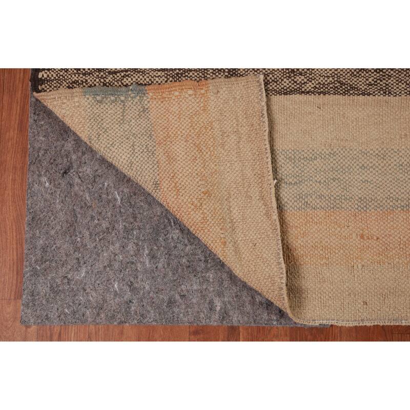 Hand Woven Oriental 100% Jute Carpet Modern Stripe Beige & Ivories Kilim Area Rug - 10' 0'' X 8' 9''