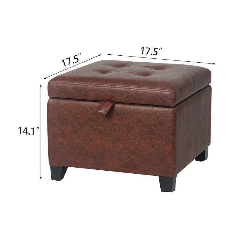 Adeco Faux Leather Tufted Flip Top Storage Ottoman