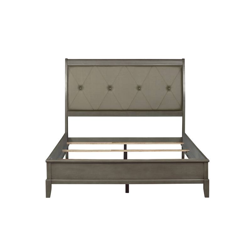 Transitional Gray Upholstered Full Size Bed with Button-Tufted Headboard