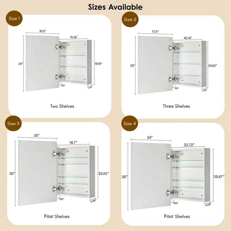 TEHOME Velin Recessed and Surface Mount Bathroom Medicine Cabinet with Mirror Square Cornered Metal Framed Rounded Rectangle