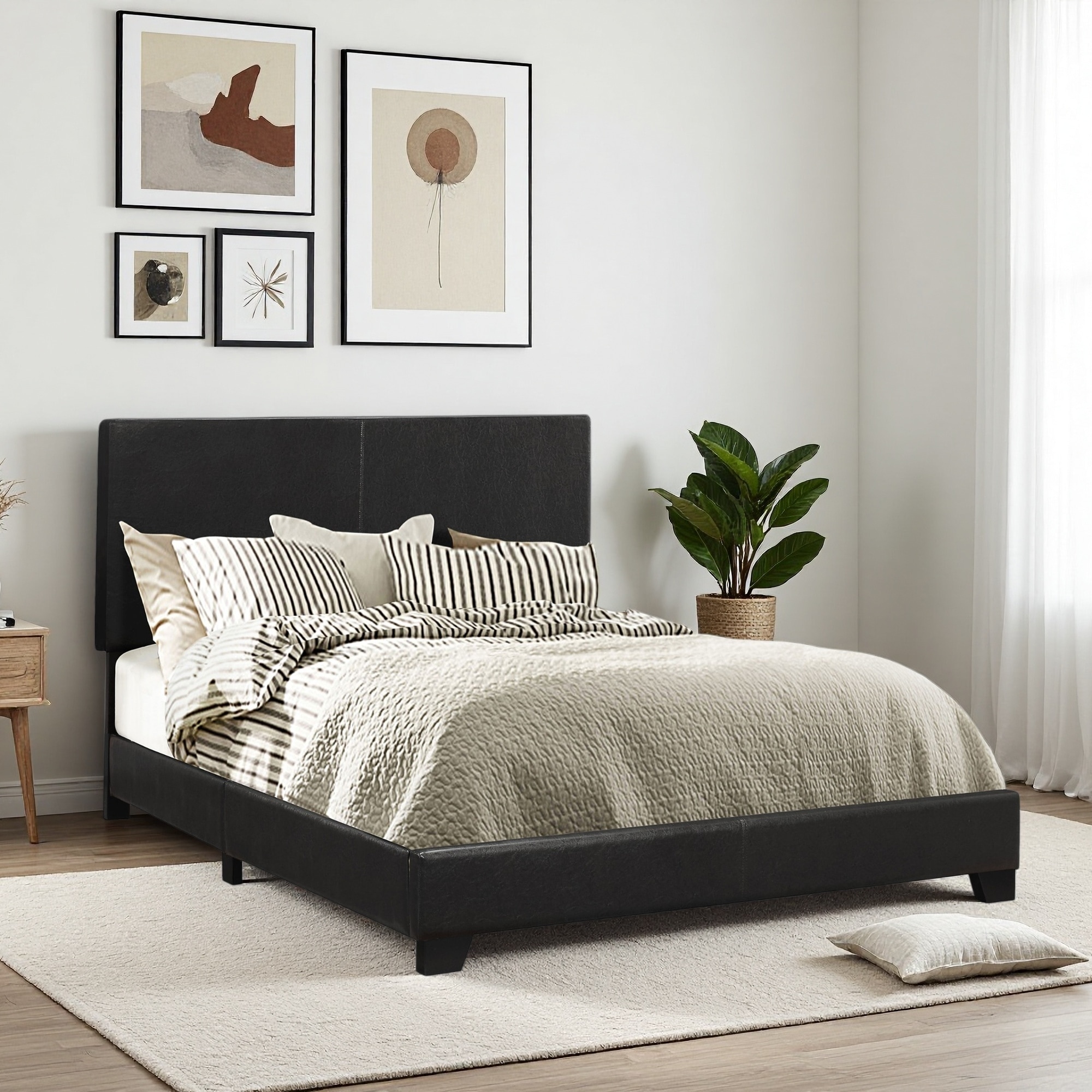 Upholstered Panel Bed with Padded Upholstery and Solid Wood Legs