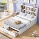 preview thumbnail 1 of 13, Full Size Platform Bed with Storage Headboard, Charging Station, White