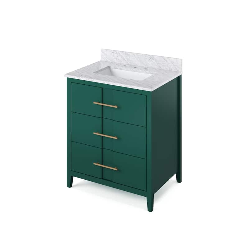 Jeffrey Alexander VKITKAT30R-MARBLE Katara 30" Free Standing Vanity - Green / White Carrara - Painted