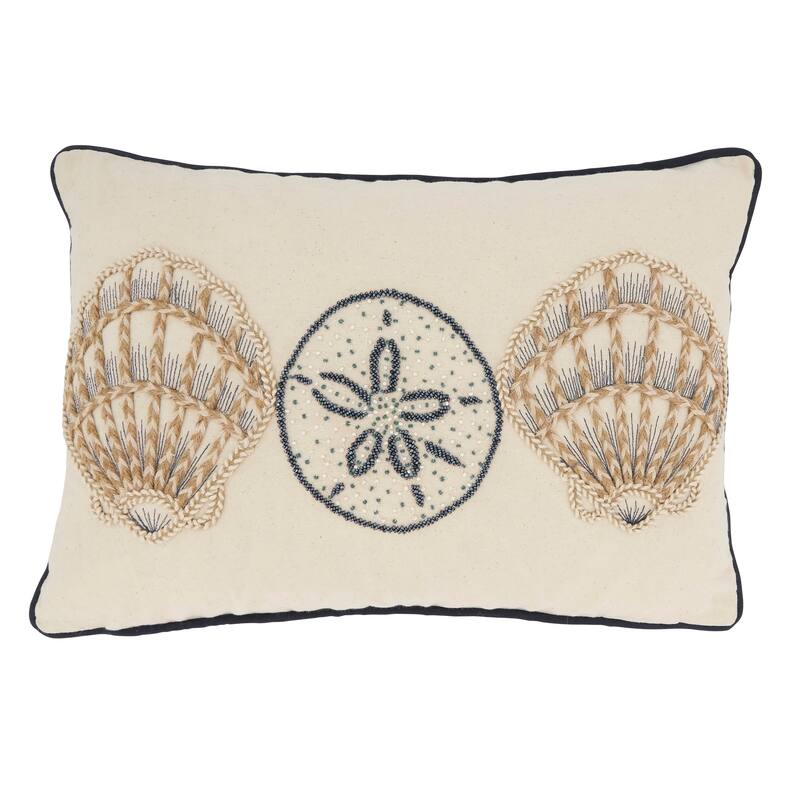 Underwater Wonders Embroidered Shells Throw Pillow - 14"x20" - Polyester - Ivory