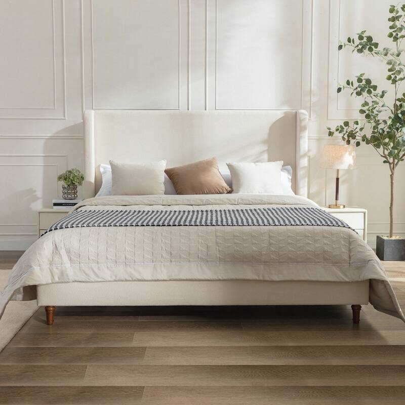 Harper Tall Headboard Upholstered Bed - Ivory Boucle/Fabric - King