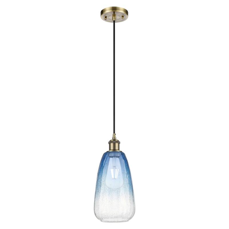 Innovations Lighting Endless Possibilities Ballston - Brookhaven Almond - 1 Light 6" Cord Hung Mini Pendant - Antique Brass/Sapphire Blue