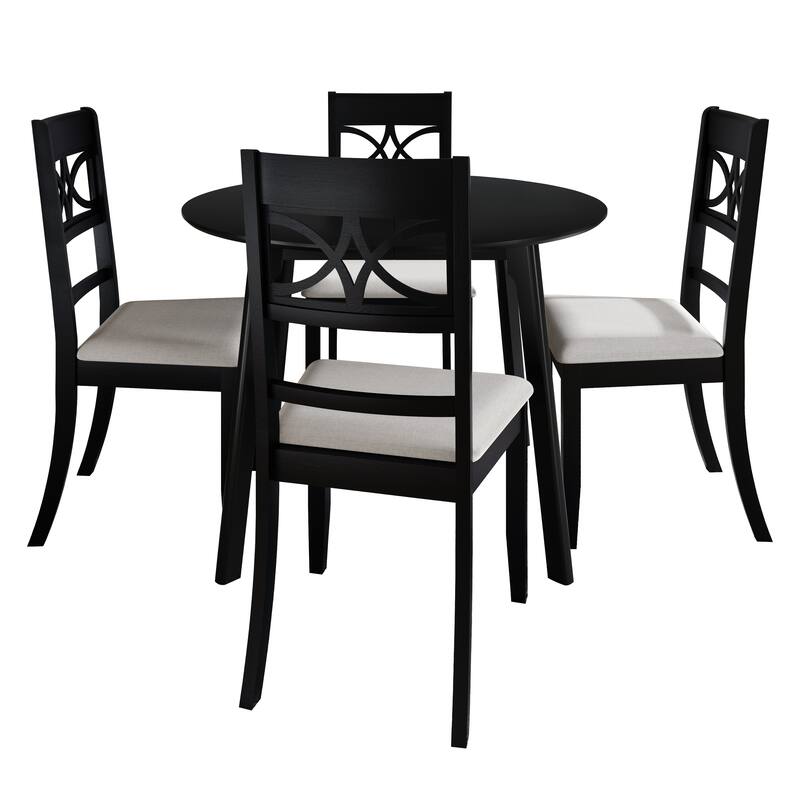 CraftPorch Mid Century Modern 4-Piece Chair and Round Table Dining Set - Black