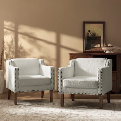 Marian Transitional Nailhead Trim Decorated Armchair with Sloped Arms Set of 2 by HULALA HOME