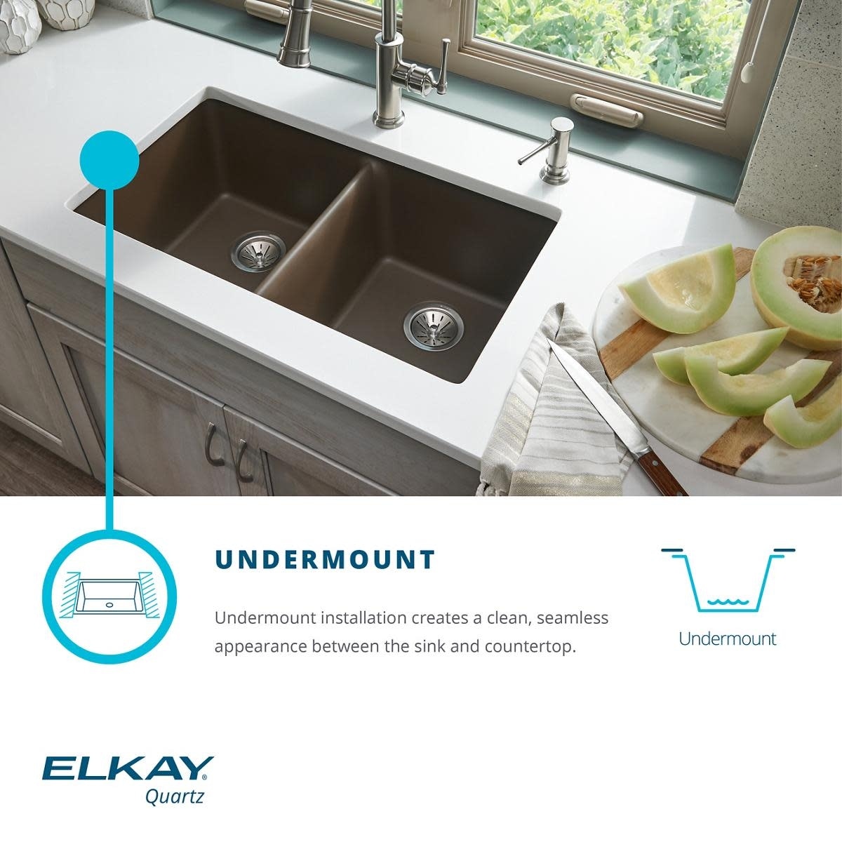 Elkay Elghu3322r Quartz Classic 33 Double Basin Granite Composite Kitchen Sink For Undermount Installations With 60 40 Split