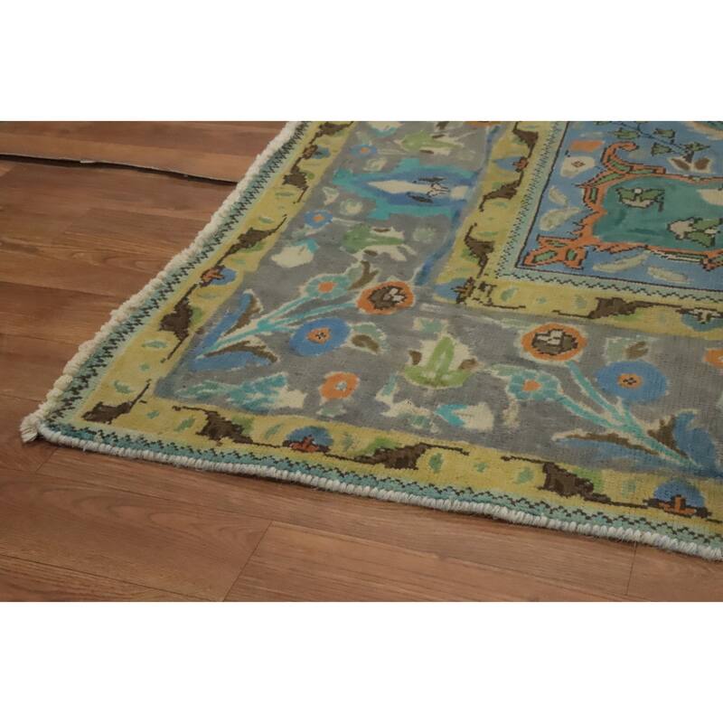 Hand Knotted Oriental 100% Wool Carpet Traditional Floral Green Tabriz Area Rug - 9' 5'' X 6' 5''