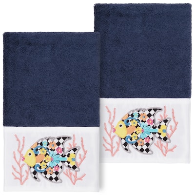 Authentic Hotel and Spa 100% Turkish Cotton Feliz 2PC Embellished Hand Towel Set