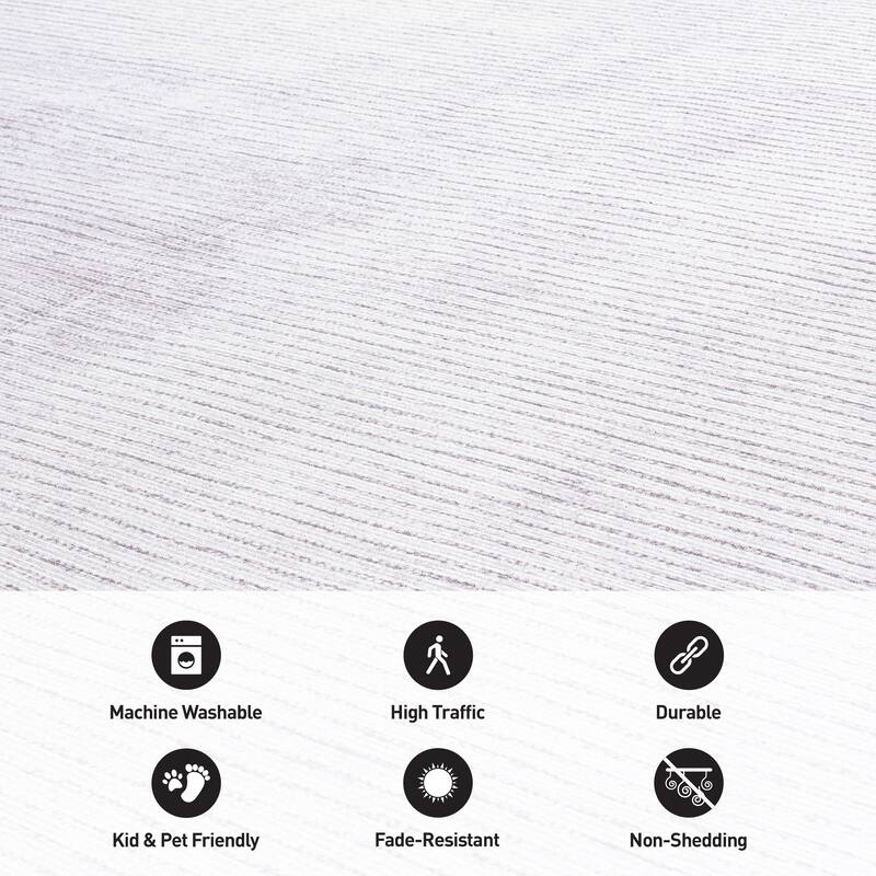 Contemporary Distressed Stripe Machine Washable Area Rug