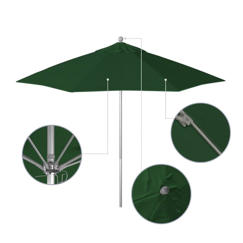 California Umbrella 9' Rd. Aluminum Frame, Fiberglass Rib Patio Umbrella, Push Open,Anodized Silver Finish, Sunbrella Fabric