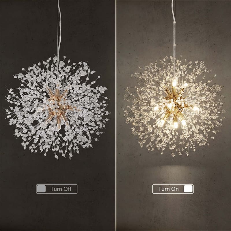 8/9/12/16-Light Modern Linear Sputnik Globe Pendant Starburst Firework Crystal Chandelier