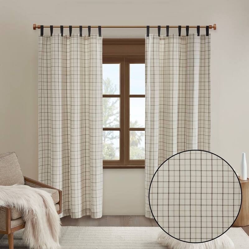 Plaid Faux Leather Tab Top Curtain Panel with Fleece Lining(Only 1 Pc Panel)