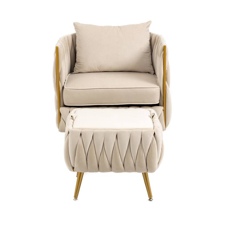 Accent Chair with Storage Ottoman, Modern Hand Woven Vanity Chair (Pink)