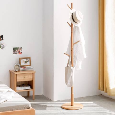 Coat Rack Wooden Coat Rack Hat Rack Wall Freestanding with Hooks - 14.96"x14.96"x67.32"