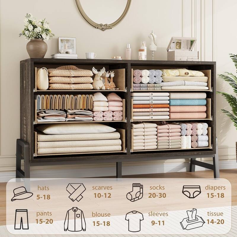 6 Dresser for Bedroom, 52" Wide Dresser, Wide Drawer with Storage Freestanding