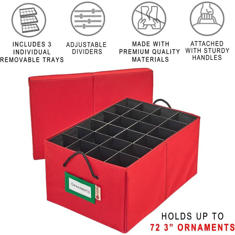 HOLDN’ STORAGE Christmas Ornament Storage Container Box with Dividers - Stores up to 72 - 3" Ornaments