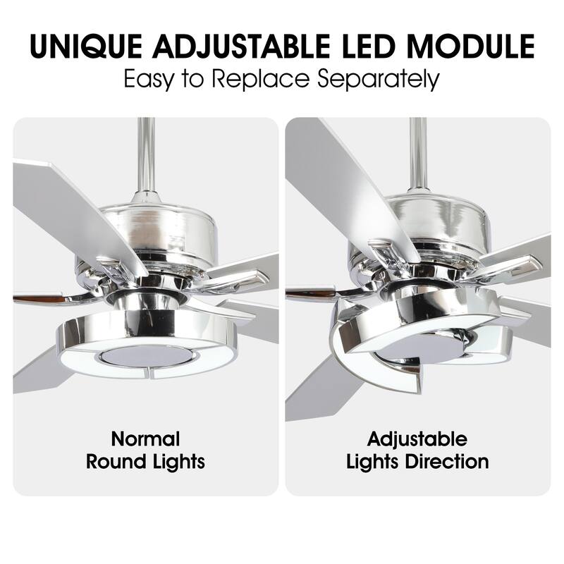 52" Chrome Modern Unique LED Dimmable Ceiling Fan with Light and Remote