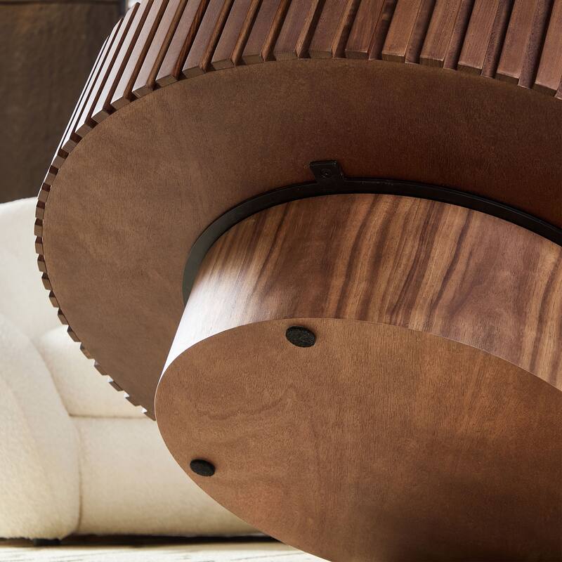 35.43" Nesting Round Sintered Stone Tabletop Modern Drum Coffee Table Luxury Circle Coffee Table for Apartment Walnut