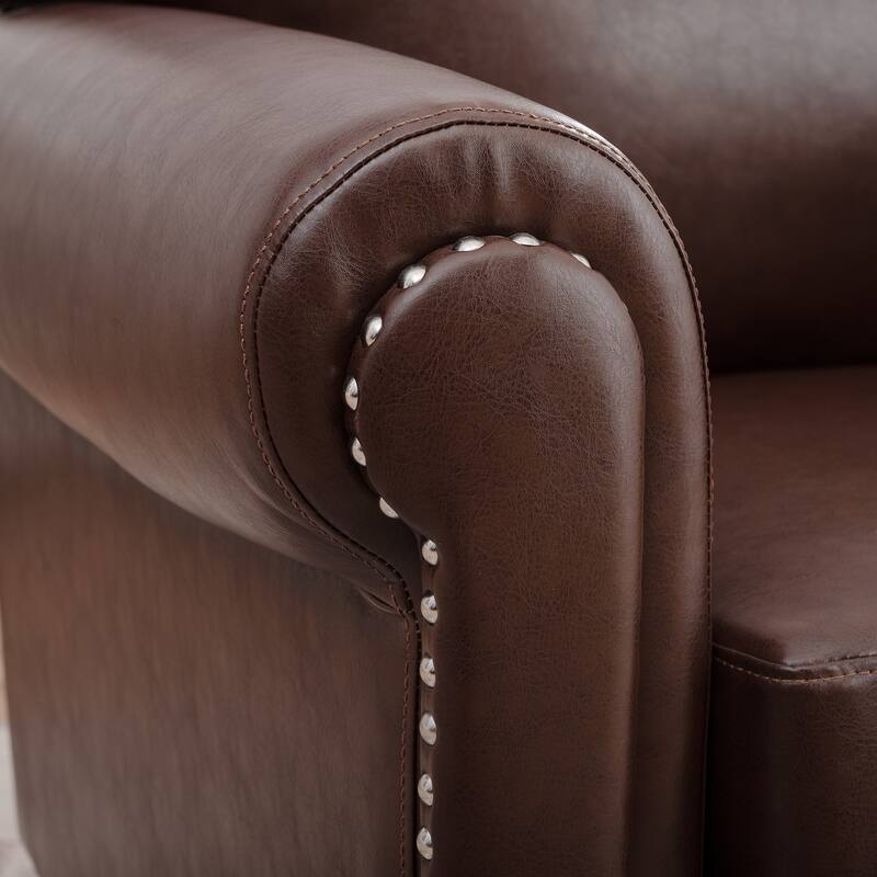 1-Seater Sofa with PU, Nailhead Decoration, Birch Legs for Living Room