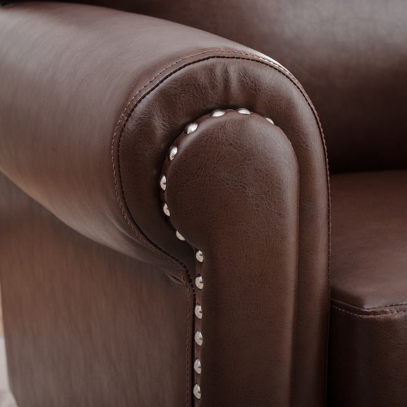 Brown PU 37.4" Accent Chair with Nailheads